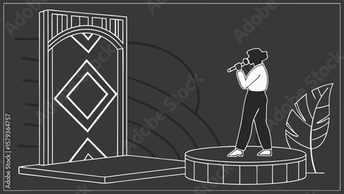 Live music performance stage with singer and microphone for entertainment and event design concept vector