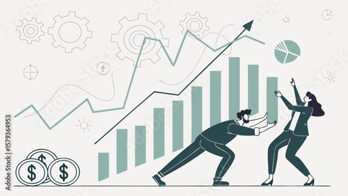Business growth strategy and teamwork concept for financial success and market analysis chart illustration