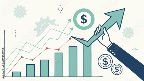 Financial growth chart showing business success and investment returns with upward trending graph and money