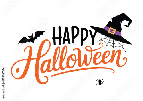 Happy Halloween Calligraphy Poster with Stylish Handwritten Typography Perfect for Seasonal Invitations, Party Flyers, Holiday Cards, Digital Graphics, and Decorative Wall Art

