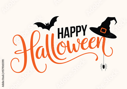Happy Halloween Typography Poster Featuring Elegant Handwritten Calligraphy Text Perfect for Holiday Decorations, Party Invitations, Seasonal Greeting Cards, Posters, and Digital Art Projects


