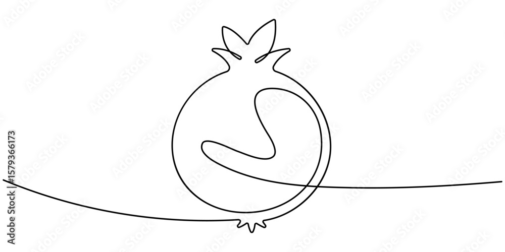 Fototapeta premium Continuous linear drawing of pomegranate. One line drawing garnet. Pomegranate in one line style. Vector illustration, Pomegranate in Continuous single one line drawing. One line drawing of fruit.