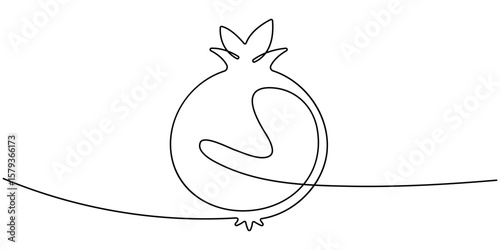 Continuous linear drawing of pomegranate. One line drawing garnet. Pomegranate in one line style. Vector illustration, Pomegranate in Continuous single one line drawing.  One line drawing of fruit.