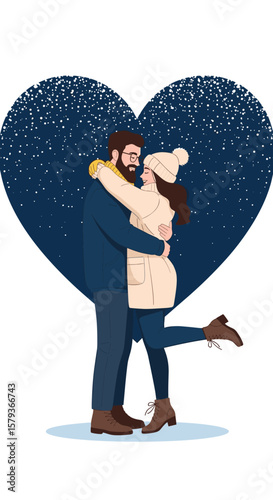 Embrace your loved one under a winter sky filled with falling snow