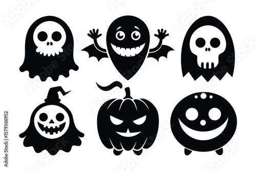 Spooky Halloween Icons Ghosts, Pumpkins, and More Cute Halloween Character Illustrations