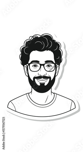 Smiling man with curly hair and glasses wearing a t shirt vector illustration graphic design