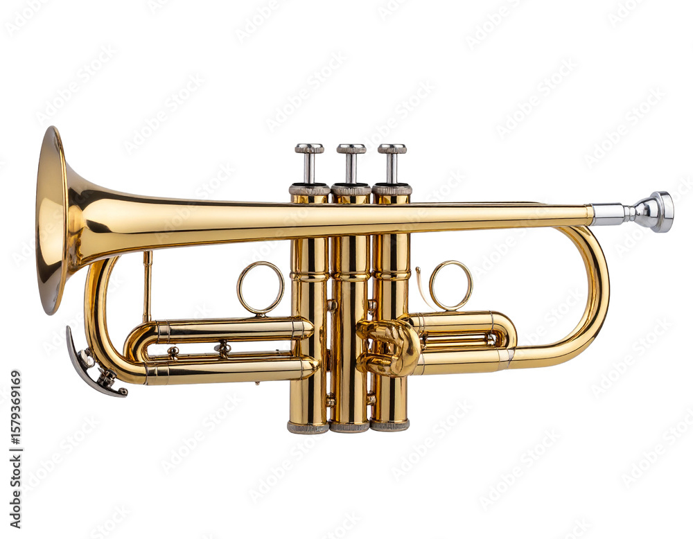 Naklejka premium Front View of Classic Brass Trumpet, isolated