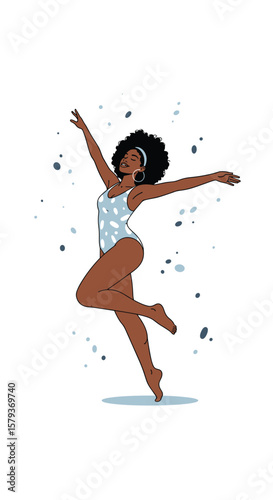 Expressive pixel art of a woman dancing joyfully in a pool with bubbles