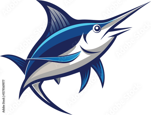 Majestic Blue Marlin Fish, Ocean Predator, Underwater Wildlife, Marine Animal Vector Illustration
