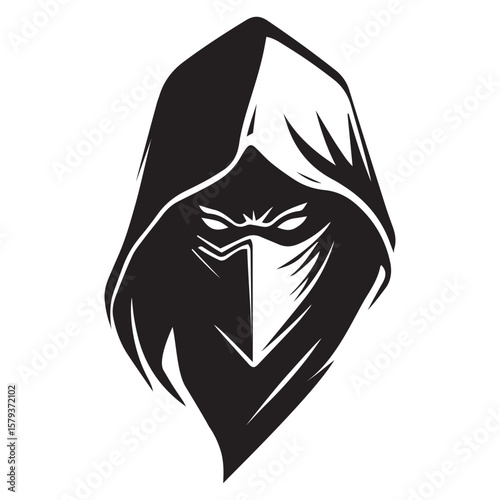 Ninja Head Logo Line Art Vector Illustration
