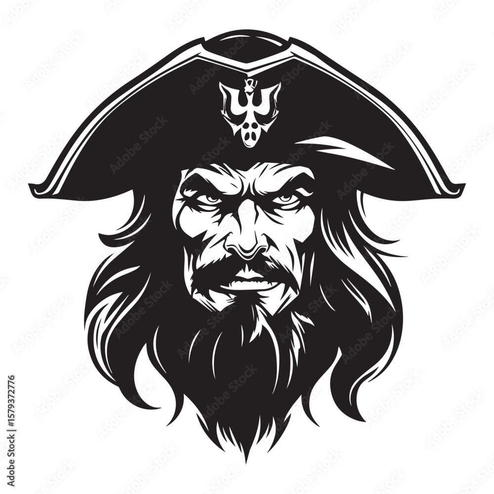 Pirate Head Logo Illustration Monochrome Art Pirate Head Logo Illustration Monochrome Art