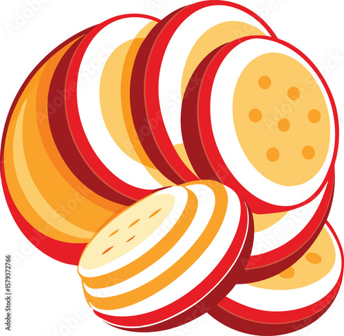 Vibrant vector illustration of sliced passion fruit. Abstract tropical fruit design.
