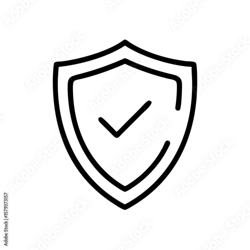 Illustration of a shield with a checkmark inside representing security and protection assurance icon