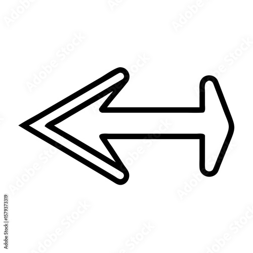 Illustration of a bold black outline arrow pointing both left and right on a white isolated background