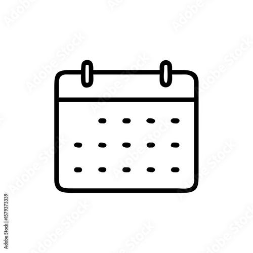 Illustration of a simple calendar icon with rounded corners and twelve days marked as dots in black line