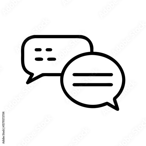 Two speech bubbles overlapping each other one with dots and one with lines in a simple vector style