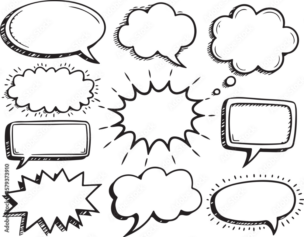 Obraz premium Collection of Black and White Comic Book Speech Bubbles