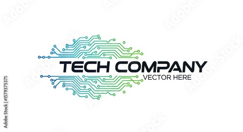 A tech company logo featuring circuit board design and text elements.