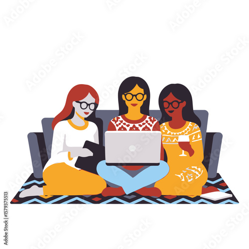 Diverse Women Working Together on Laptop-Collaborative Project-Female Empowerment-Teamwork and Technology-Remote Work Lifestyle-Celebrating Women in Tech