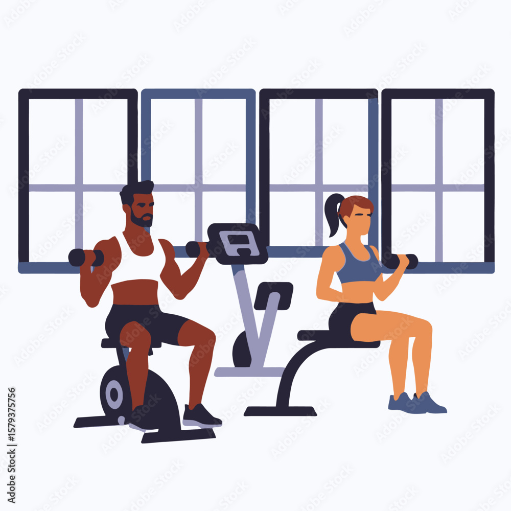 Fototapeta premium Gym Workout Motivation- Man and Woman Exercising with Dumbbells- Fitness and Health Lifestyle- Building Strength in the Gym- Cardio and Weight Training Routine