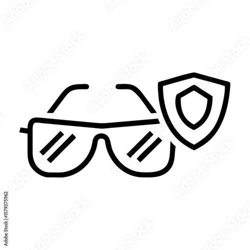 Icon showing safety glasses with a shield representing protection and eye safety measures in the workplace