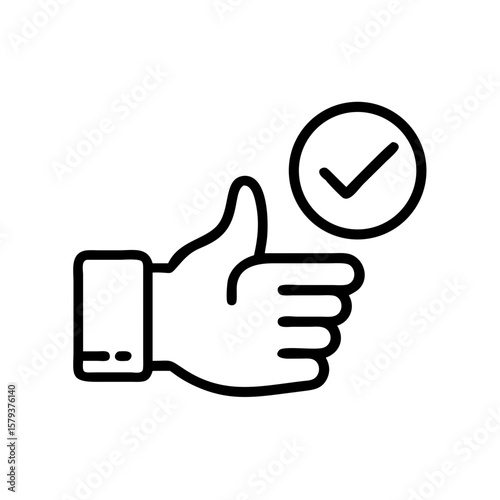 Illustration of a hand giving a thumbs up with a checkmark inside a circle to the right side icon