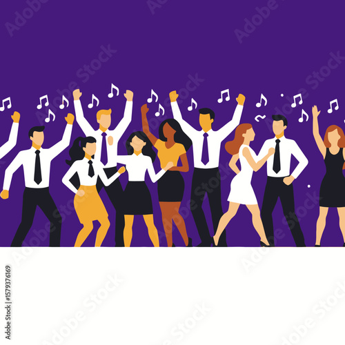 Office Party Celebration-Diverse Group Dancing to Music-Corporate Team Building Event-Joyful Colleagues Enjoying Night Out-Business Professionals Having Fun Together