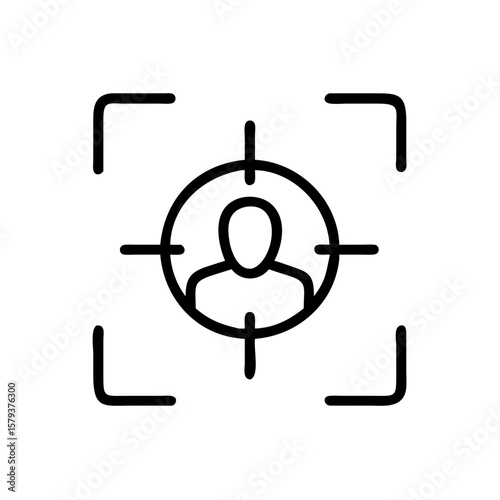 Person in focus inside a circular target with corner brackets in a simple line art style image design