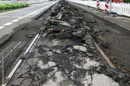 Demolished Tram Tracks Road Construction