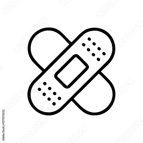 Illustration of two crossed bandages with visible adhesive pads for wound care and first aid use