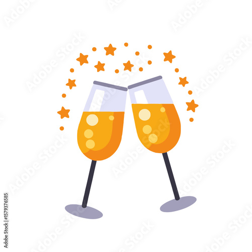 Two Champagne Glasses Toasting with Stars-Celebrate Special Occasions-New Year's Eve-Anniversaries-Weddings-Festive Drinks-Holiday Cheer-Cheers to Success and Happiness
