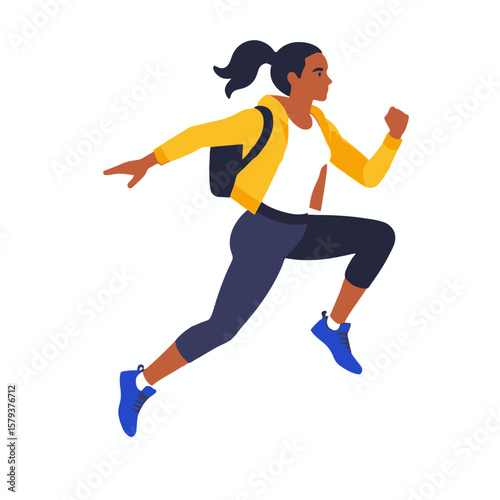 Woman Running Vector Art-Active Lifestyle Illustration-Fitness and Exercise Concept-Digital Art of Female Jogger in Motion-Healthy Living Graphics