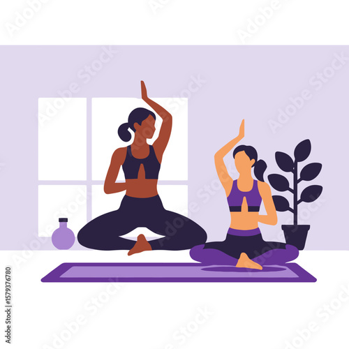 Yoga Practice for Wellness-Two Women in Meditation Pose-Find Inner Peace-Mindful Living-Health and Fitness-Home Workout Routine-Yoga for Beginners-Stress Relief