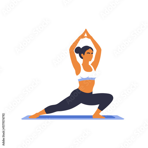 Yoga Practice for Wellness-Woman in Warrior Pose-Find Inner Peace through Yoga-Enhance Strength and Flexibility-Balance your Body Mind and Spirit with Yoga Routine-Illustrated yoga image