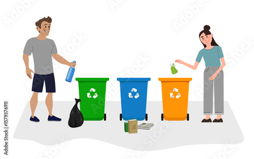 Volunteers Actively Sorting Recycling Bins Outdoors