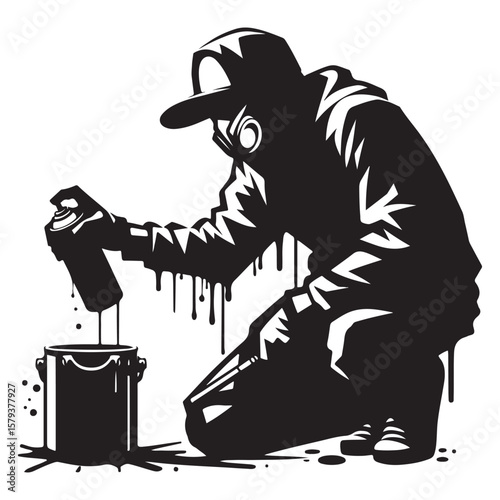 Urban Street Artist Silhouette Creating Graffiti Art Design