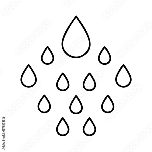 Outline falling water drops with a large drop at the top on rain