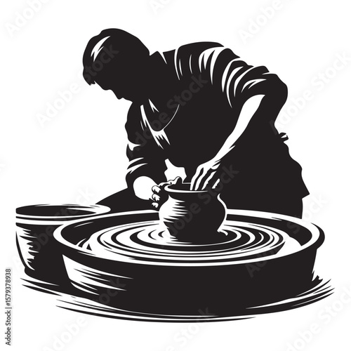 Potter at the Wheel Creating Ceramic Art with Skill and Precision