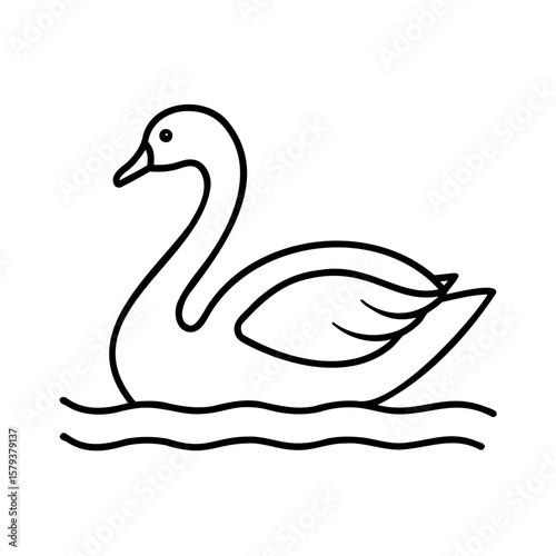 Outline a swan swimming on water with simple wave lines bird waterfowl