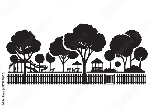 Serene City Park Illustration with Playground and Relaxing Scene