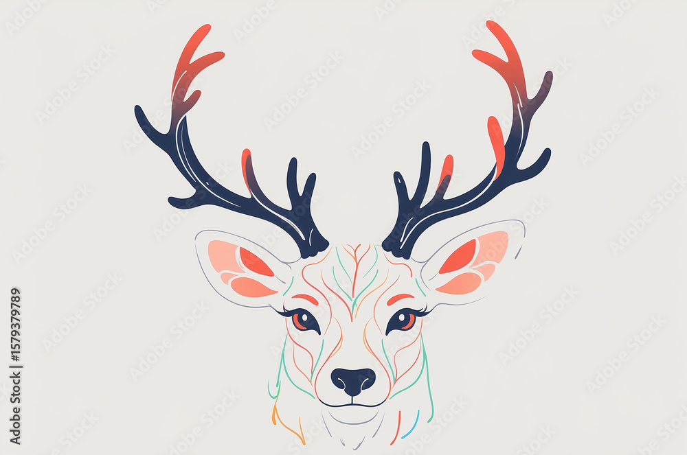 Stylized Deer Head Illustration with Colorful Accents Stylized Deer Head Illustration with Colorful Accents