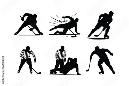 Hockey players and referees in action ice hockey