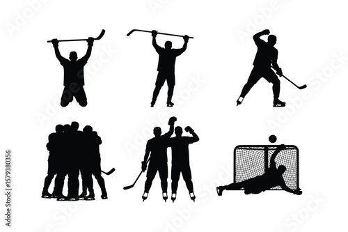 Hockey players celebrating and defending goal celebration defense
