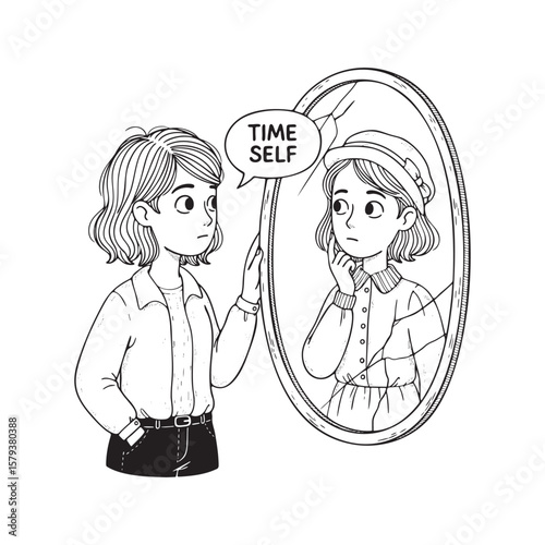 Time Self Reflection Mirror Doodle Vector