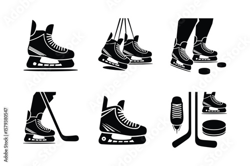 Hockey skates and pucks silhouettes ice skates hockey puck