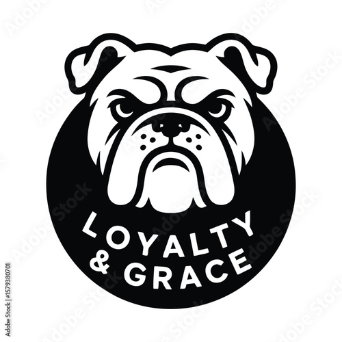 Minimalist vector logo of bulldog face silhouette with "LOYALTY & GRACE" text inside circular badge on white background