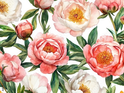 Watercolor Peony Floral Seamless Pattern, Botanical, Flower Print Floral Pattern, Peony Illustration