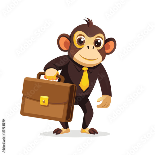Funny Monkey Carrying Oversized Briefcase Vector Illustration – Humorous Business Animal Clipart for Office Humor, Workplace Posters, T-Shirt Designs, and Branding Materials