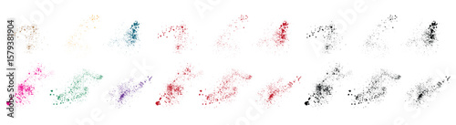 Set of grunge texture vector brush stroke red, orange, green, purple, wheat, black color bleeding vector background design