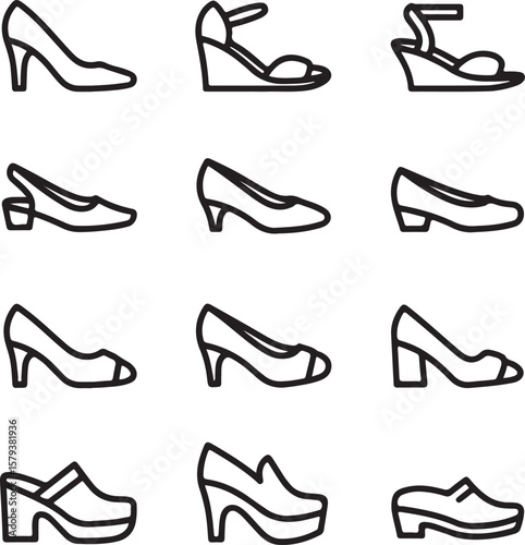 Collection of Women's Shoe Icons Heels, Wedges, Pumps, and More